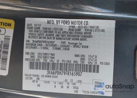 2015 Ford Fusion Se из США, поврежденный, VIN 3FA6P0H79FR165907